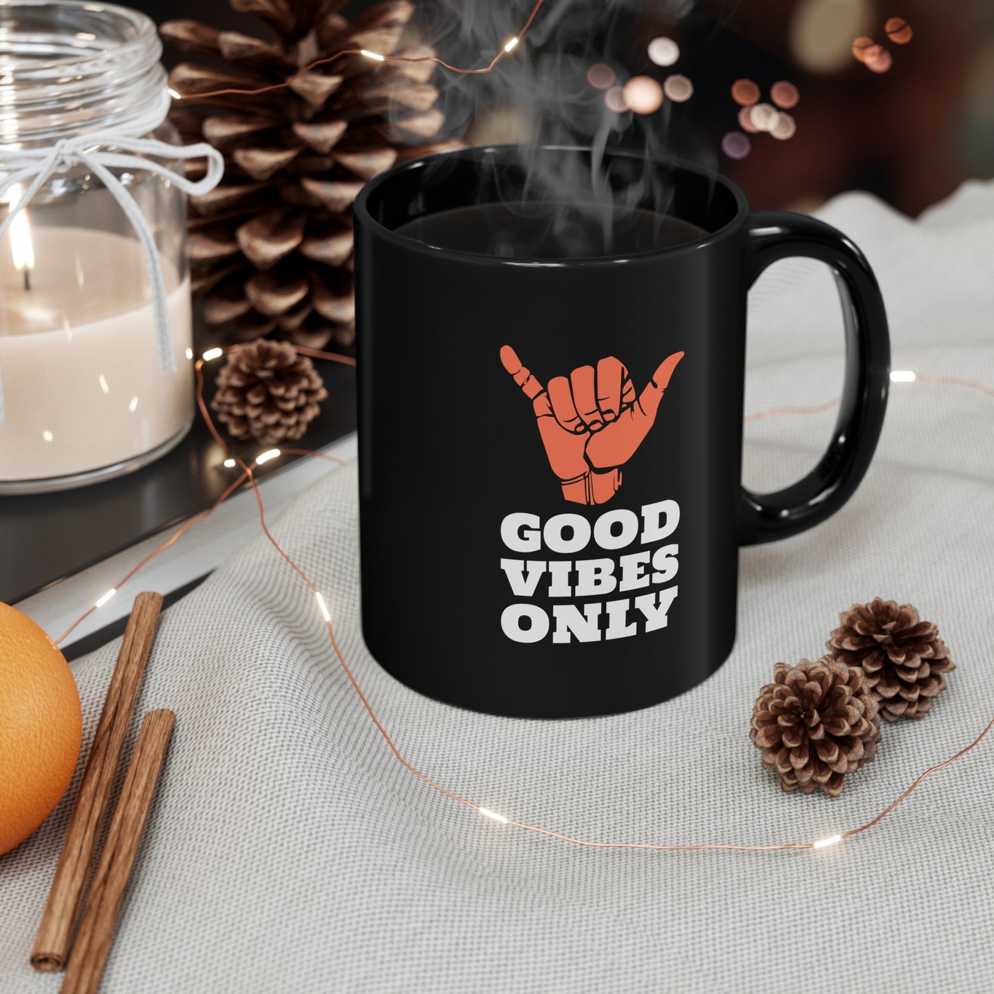 GOOD VIBES ONLY Black mug 11oz