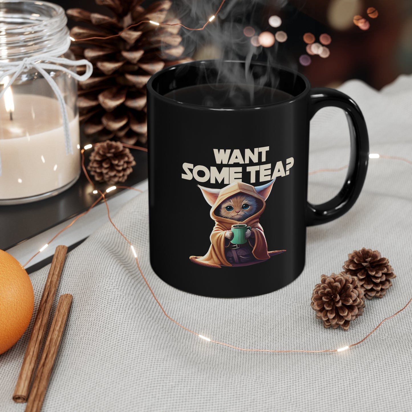 WANT SOME TEA? Black mug 11oz