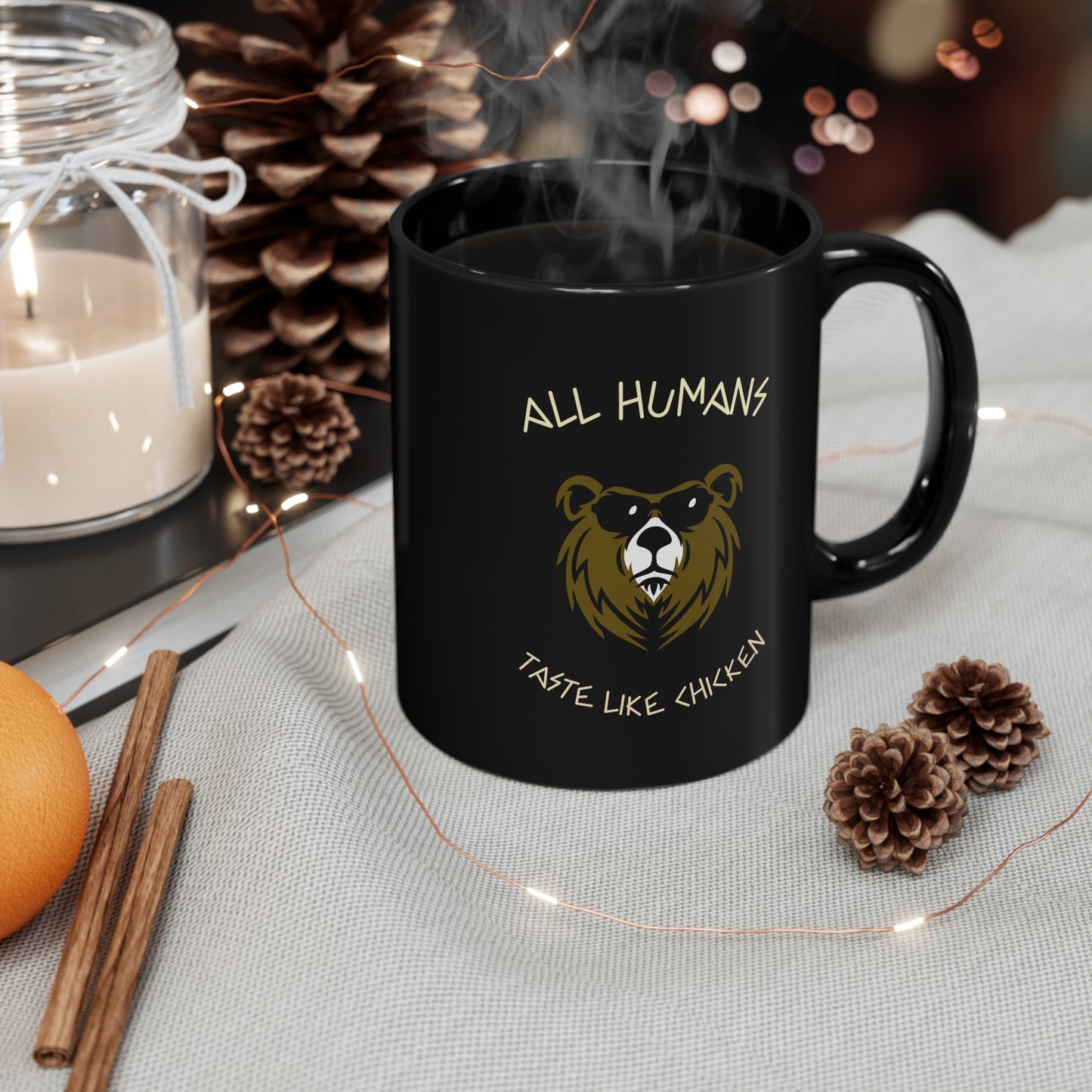 TASTE LIKE CHICKEN Black mug 11oz